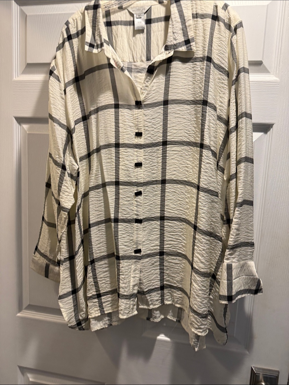Multiples Cream and Black Plaid Button-Down Shirt
